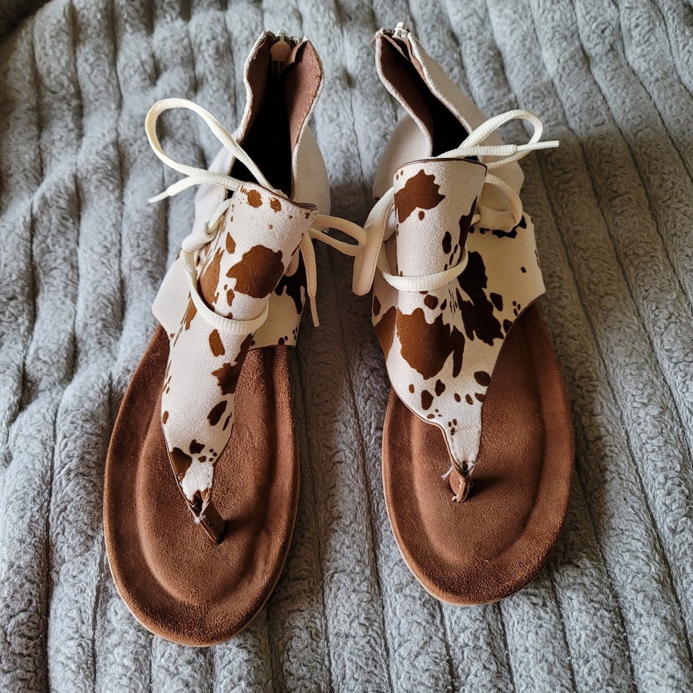 Western Chief Brown and White Cowprint Gladiator Sandals